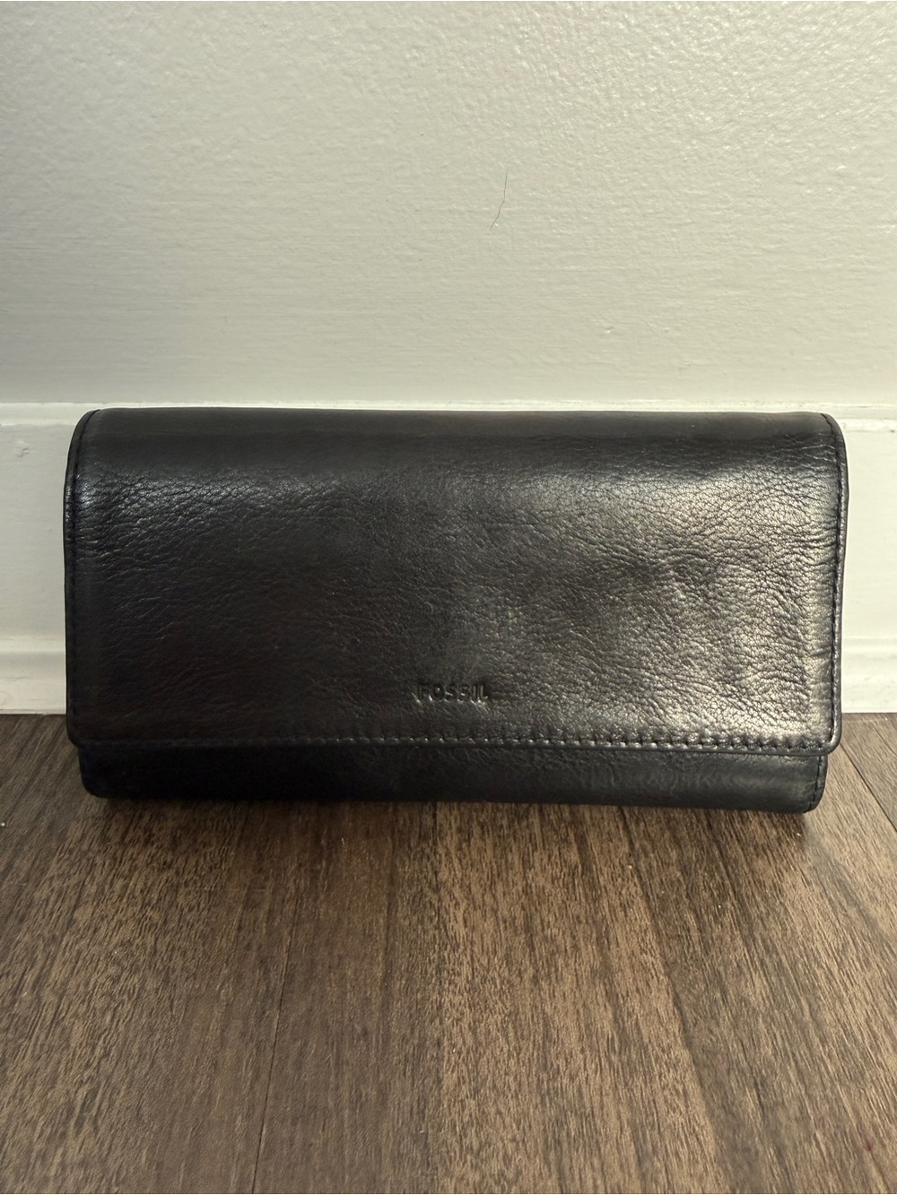 Fossil Black Leather Flap Wallet Organizer